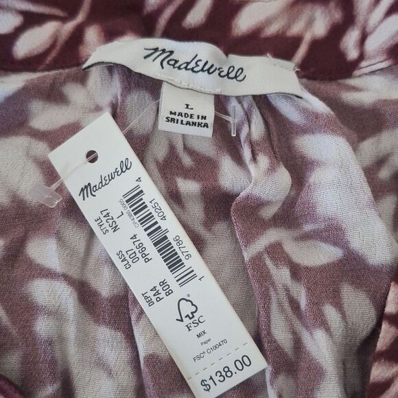 Madewell Smocked Y Neck floral mini dress size Large NWT - Picture 5 of 9